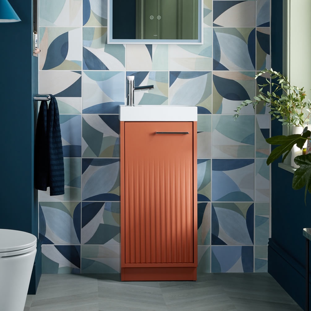 Vado Safari Fluted 400mm Terracotta Floor Mounted Cloakroom Vanity Unit & Basin